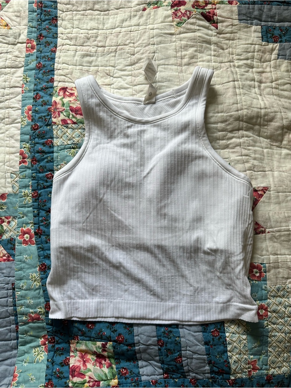 Lululemon White Ribbed Tank Top With Built in Bra